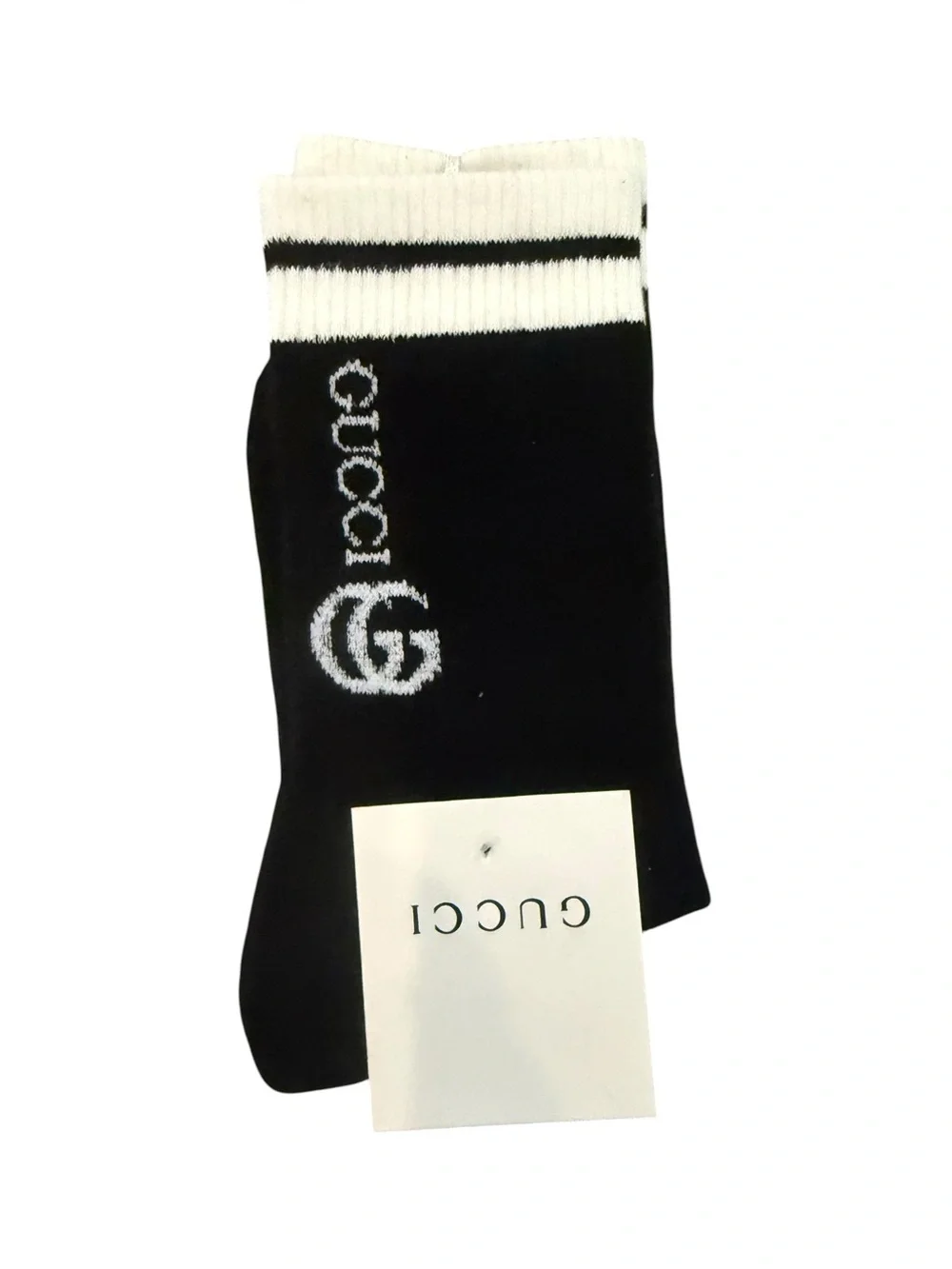 2 Pair Gucci Outlet Women’s Black & White Logo Crew Socks - Pack of 2